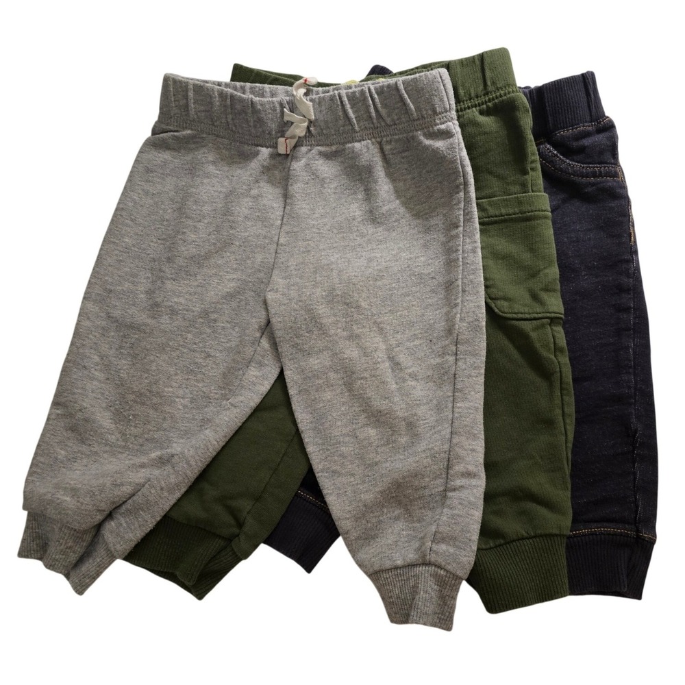 Carters Baby Boys 9M Jogger Pants Bundle Set of 3 Grey Green Denim Knit 9 Months
